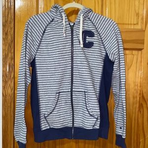 Champion Women's Strip Navy Full Zip Hoodie SMALL